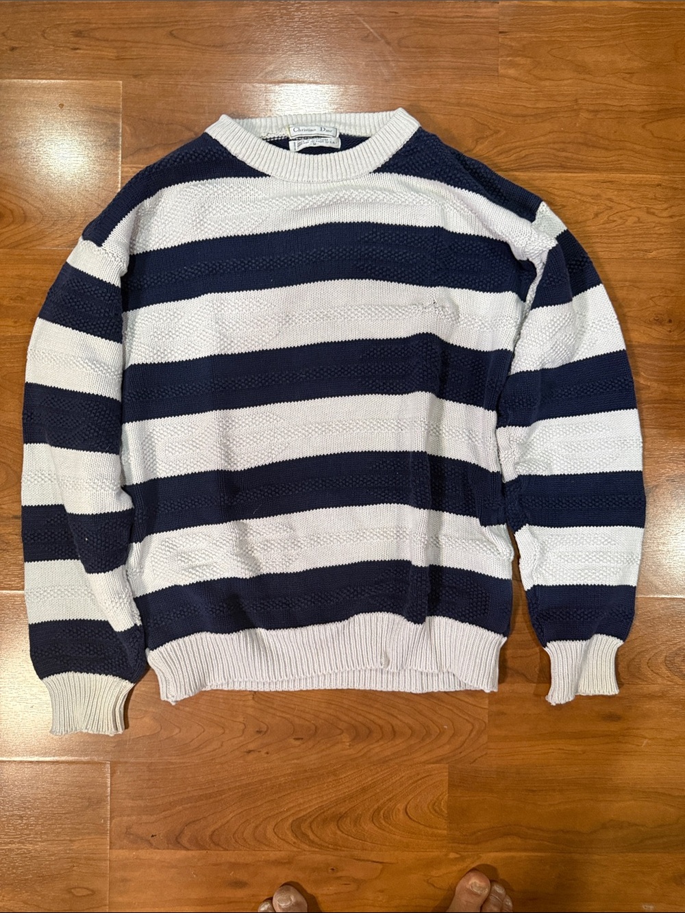 Christian Dior Navy and White Striped Crewneck Sweater